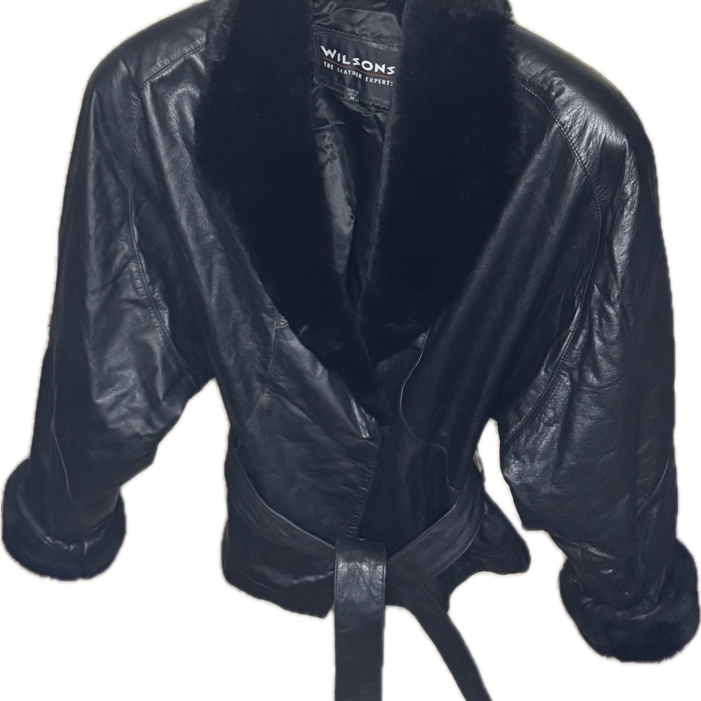 Wilson Black Leather Belted Jacket with Faux Fur Collar